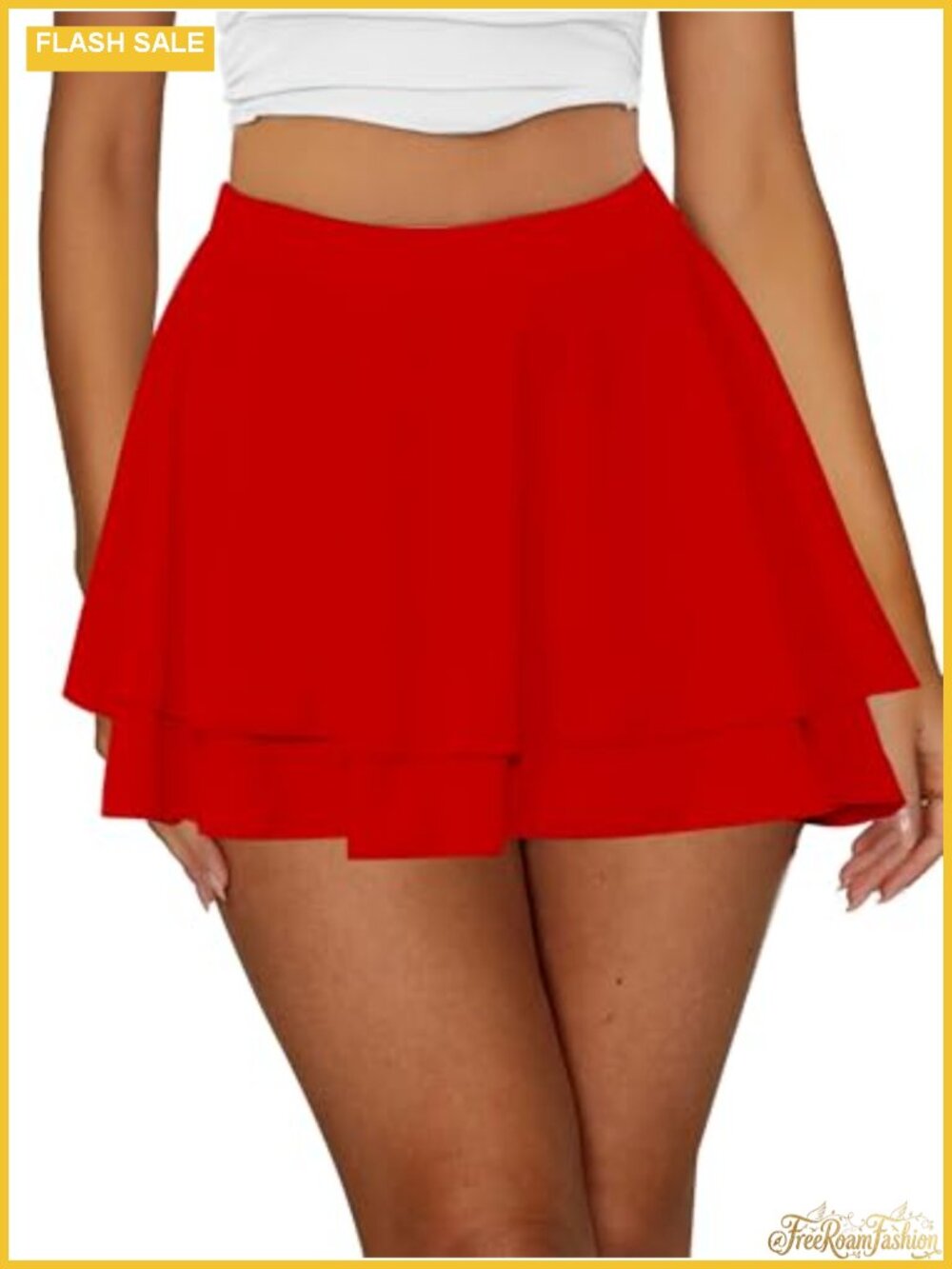 Flowy Mini Skirt with Built-in Shorts Smocked Waist Ruffle Hem
